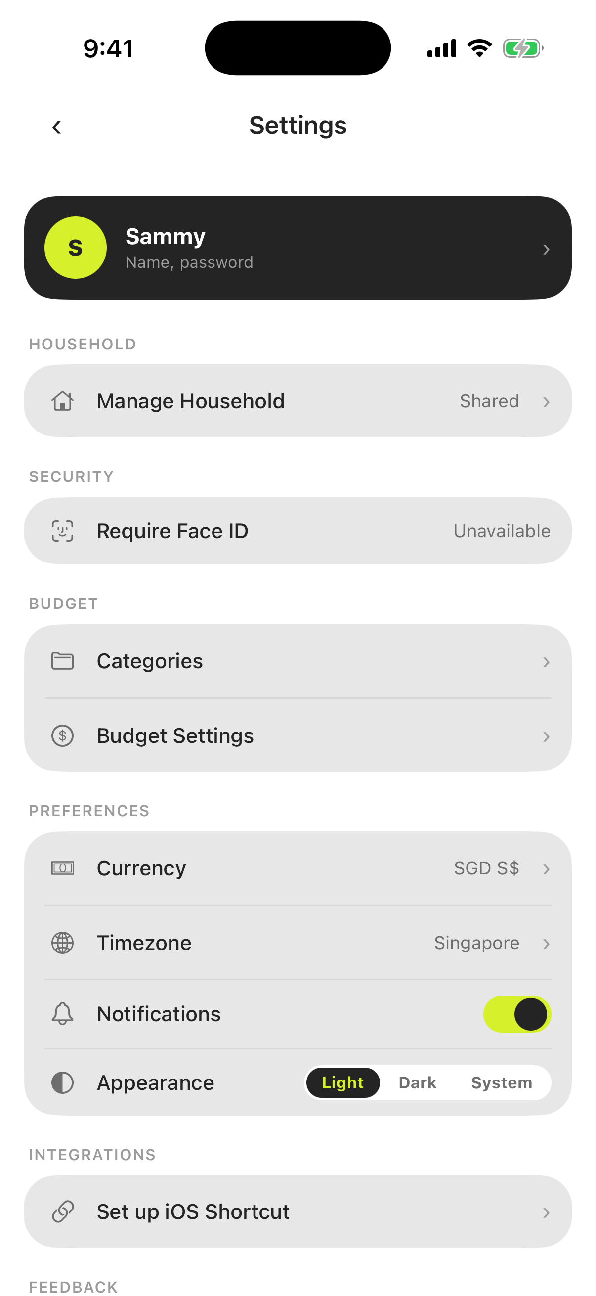 Monivera Settings — currency, timezone, and appearance preferences.